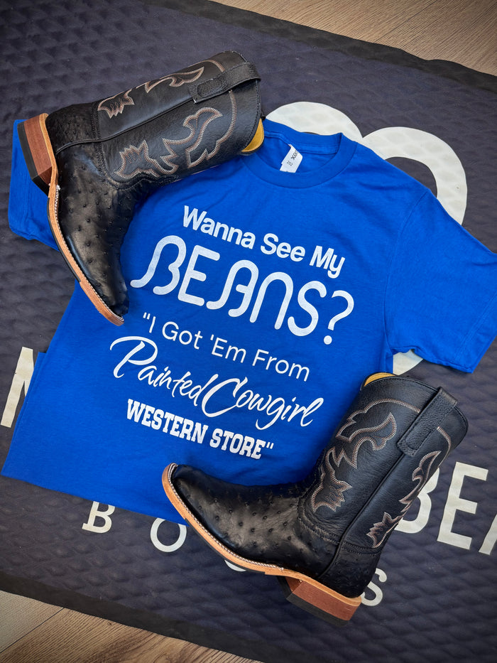 Painted Cowgirl x Anderson Bean Exclusive Royal Blue "Wanna See My Beans" Tee Shirt
