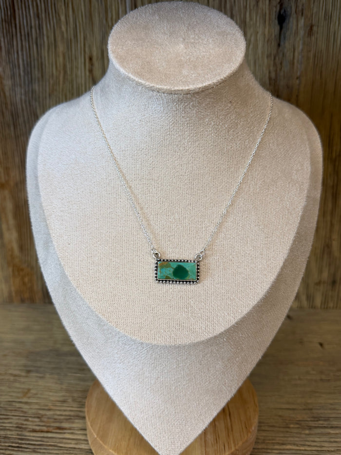 Nizhoni Handcrafted Sterling Silver Kingman Turquoise Bandit Bar Signed Necklace
