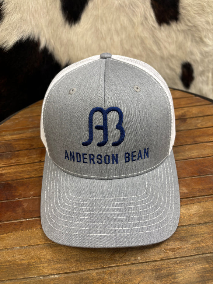 Anderson Bean Richardson 112 Grey & White Big AB Navy Stitched Full Logo 6 Panel Snap Back Hat