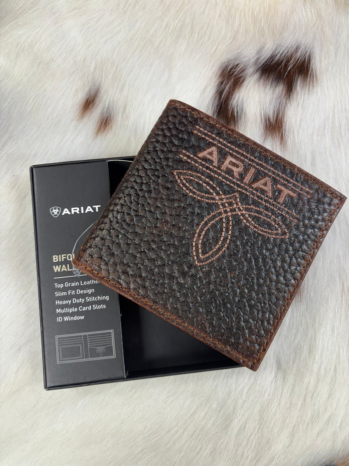 Ariat Brown Bug Stitch Slim Fit Leather Bi-Fold Wallet A3563502
