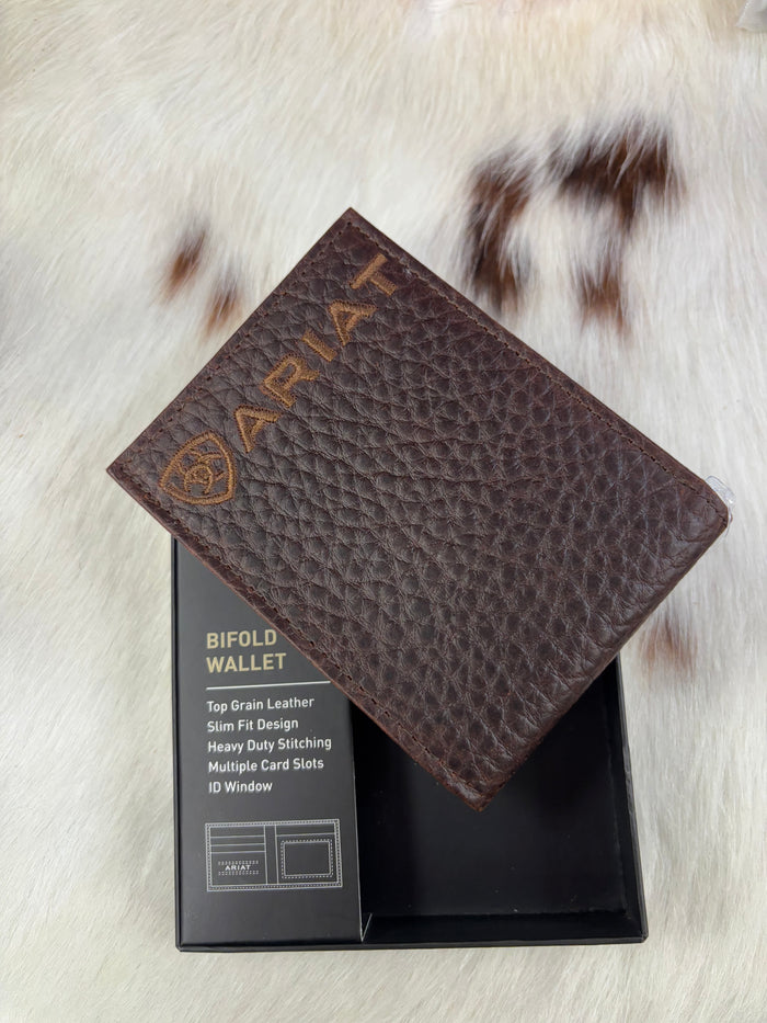 Ariat Brown Slim Fit Bull Hide Leather Bi-Fold Wallet A3554502