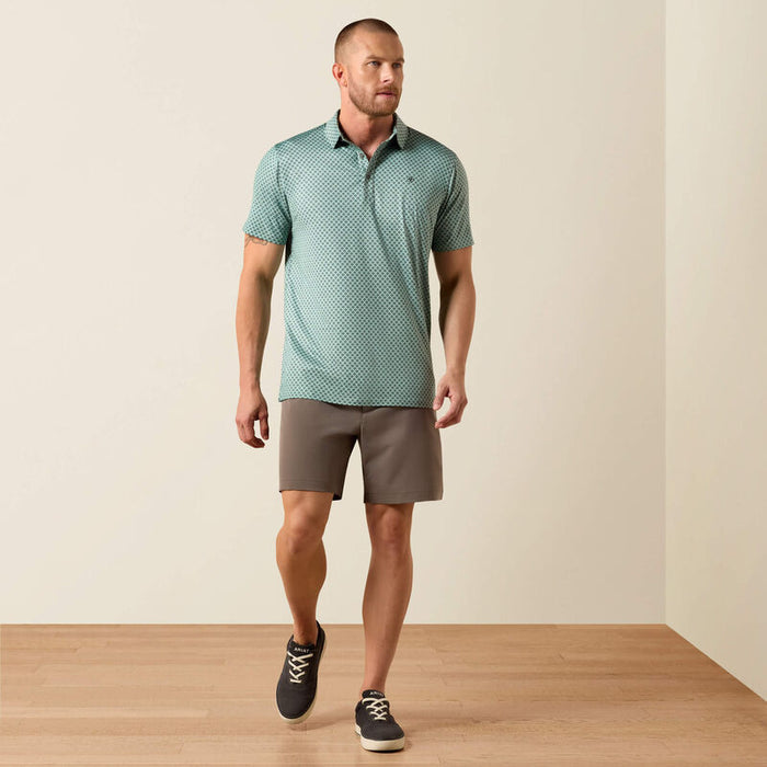 Ariat Men's Light Green Heathered Southwest Diamond Print Fitted Short Sleeve Polo 10073585