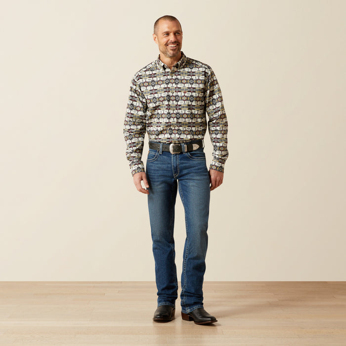 Ariat Men's Tomas Grey Aztec Print Slim Fit Button Long Sleeve Western Shirt 10065816