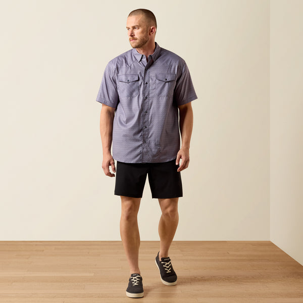 Ariat Men's VentTEK Dark Denim Blue Western Stripe Pearl Snap Short Sleeve Western Shirt 10073423