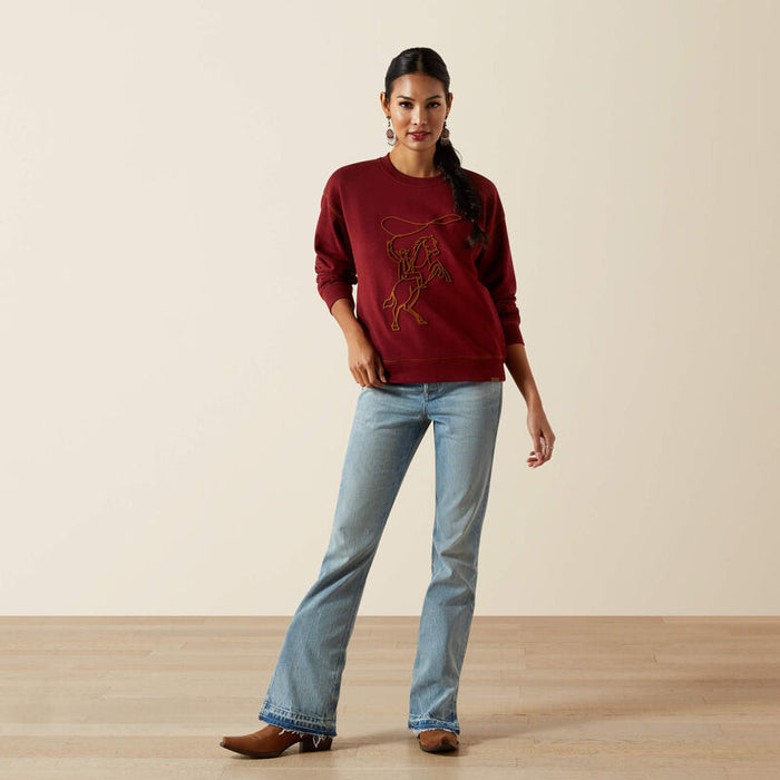 Ariat Women's Cabernet Red Lasso Accent Crewneck Sweatshirt 10062799