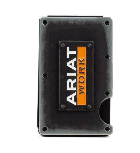 Ariat Work Mens Black Stacked Logo Print Carbon Fiber Utility Money Clip Wallet A3401006