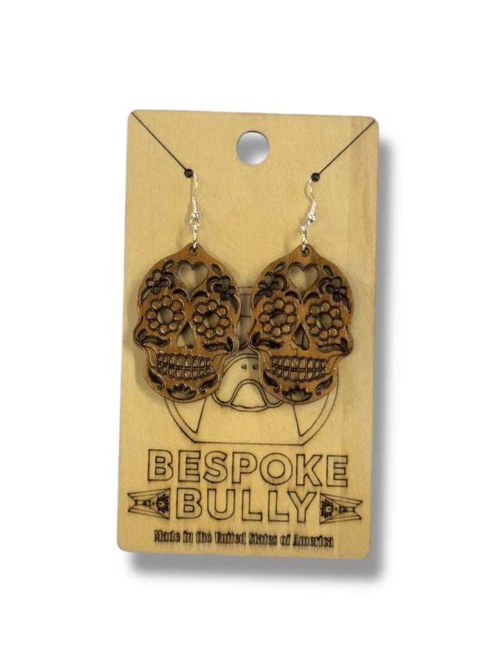 Bespoke Bully Jewelry Sugar Skull Cutout Earrings