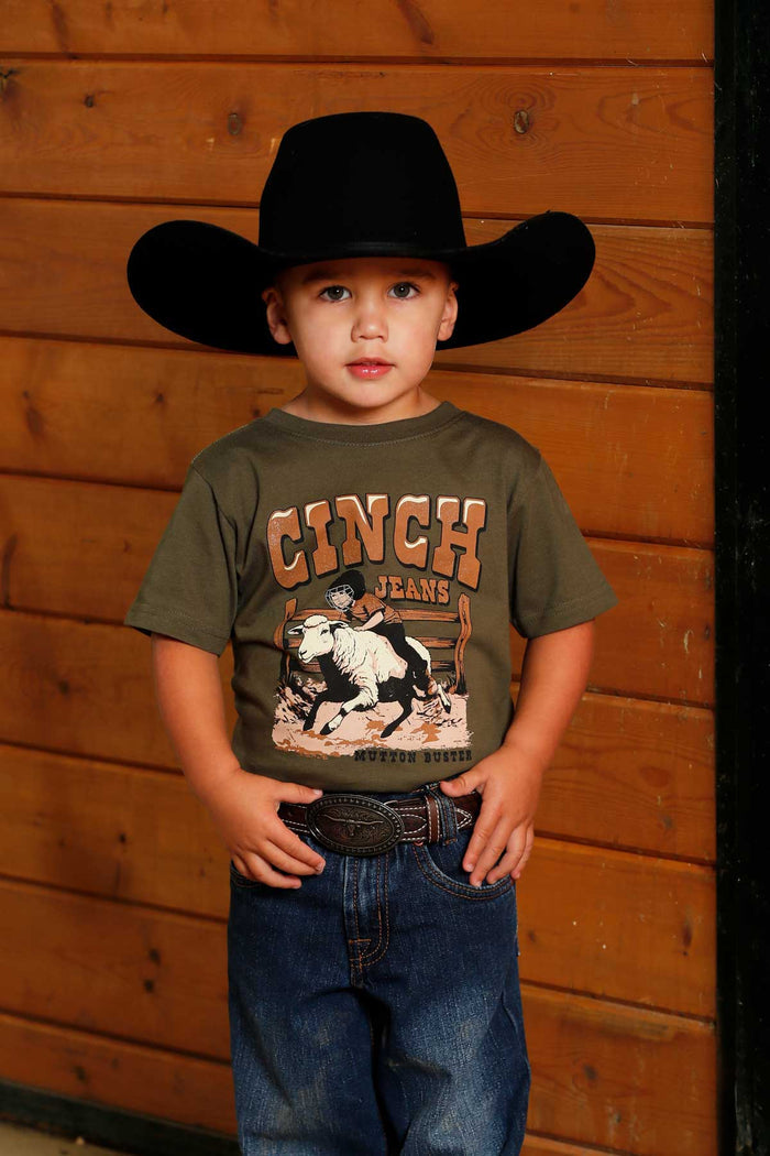 Cinch Boy's Infant/Toddler Mutton Buster Olive Green Graphic Tee Shirt MTT7671101 MTT7672064