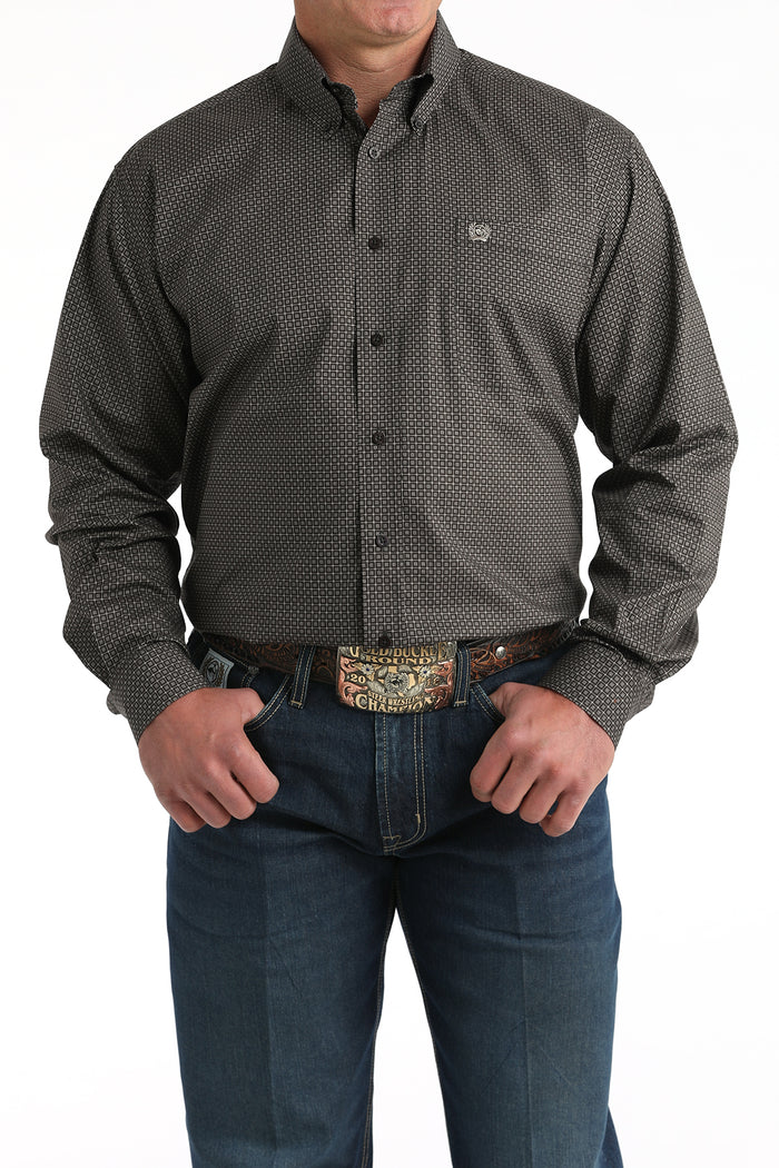 Cinch Men's Brown Geo Print Classic Fit Button Long Sleeve Western Shirt MTW1106004