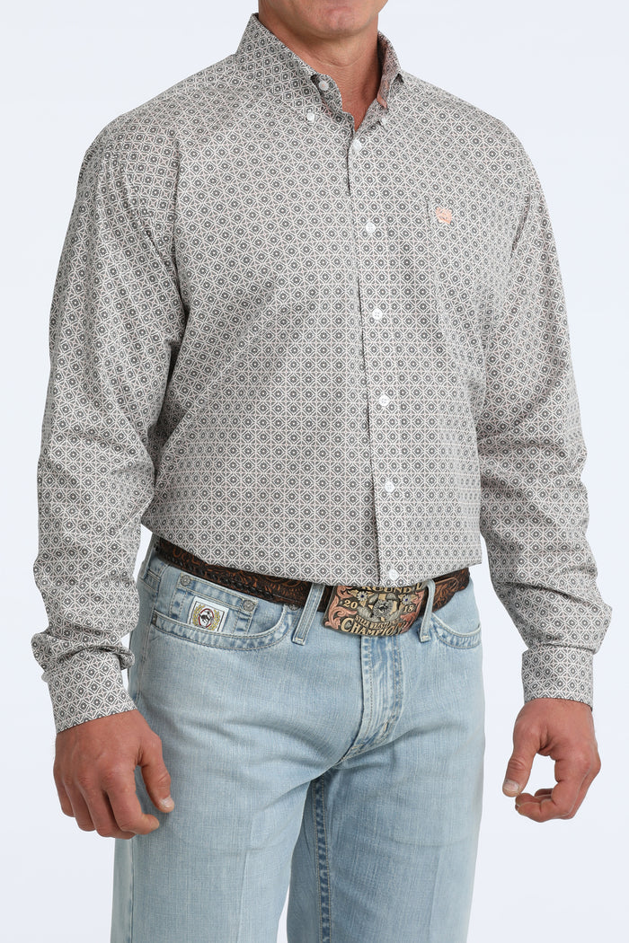 Cinch Men's Grey Geo Print Classic Fit Button Long Sleeve Western Shirt MTW1106102