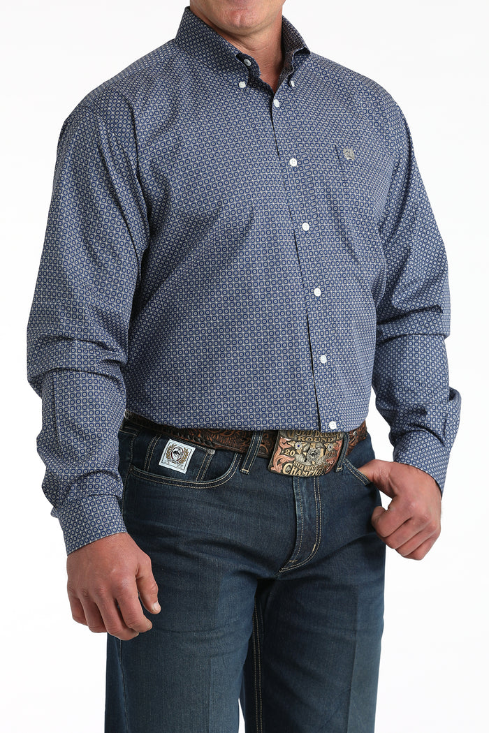 Cinch Men's Royal Blue Geo Print Classic Fit Button Long Sleeve Western Shirt MTW1106012
