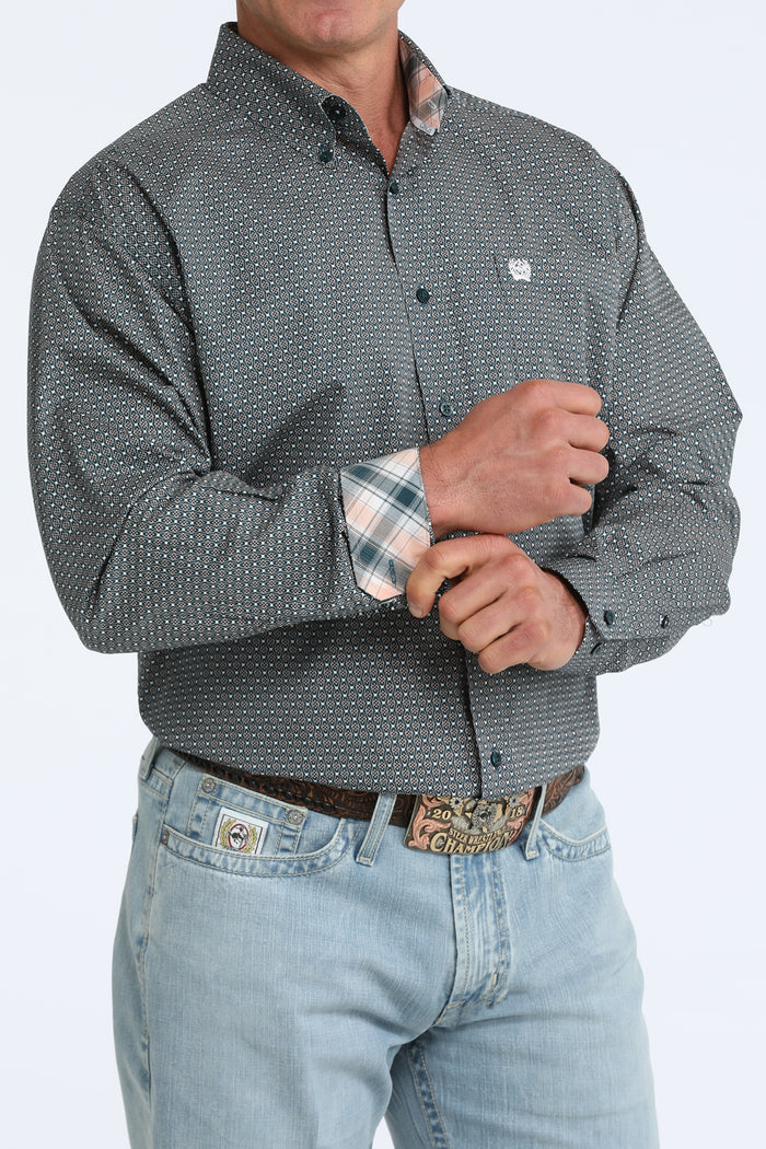 Cinch Men's Teal Geo Print Classic Fit Button Long Sleeve Western Shirt MTW1106104