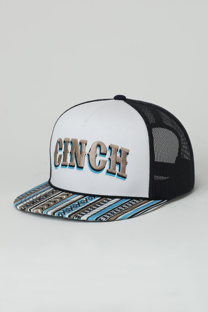 Cinch White & Navy Western Stripe Print Logo Trucker Ball Cap MCC0600615