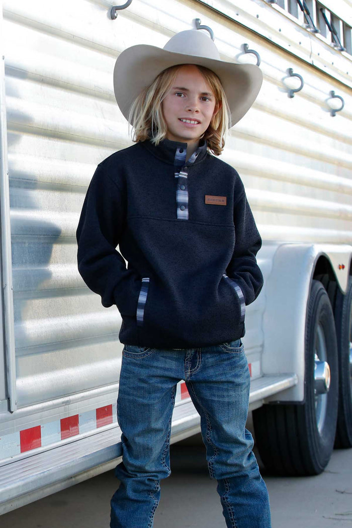 Cinch Youth Black Charcoal 1/4 Snap Sweater Knit Pullover MWK7330005