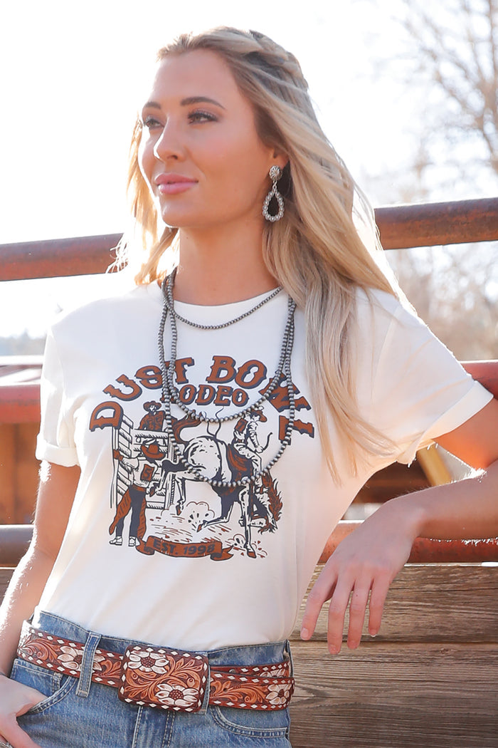 Cruel Denim Women's Cream 'Dust Bowl Rodeo' Graphic Print Tee Shirt CTK7450021
