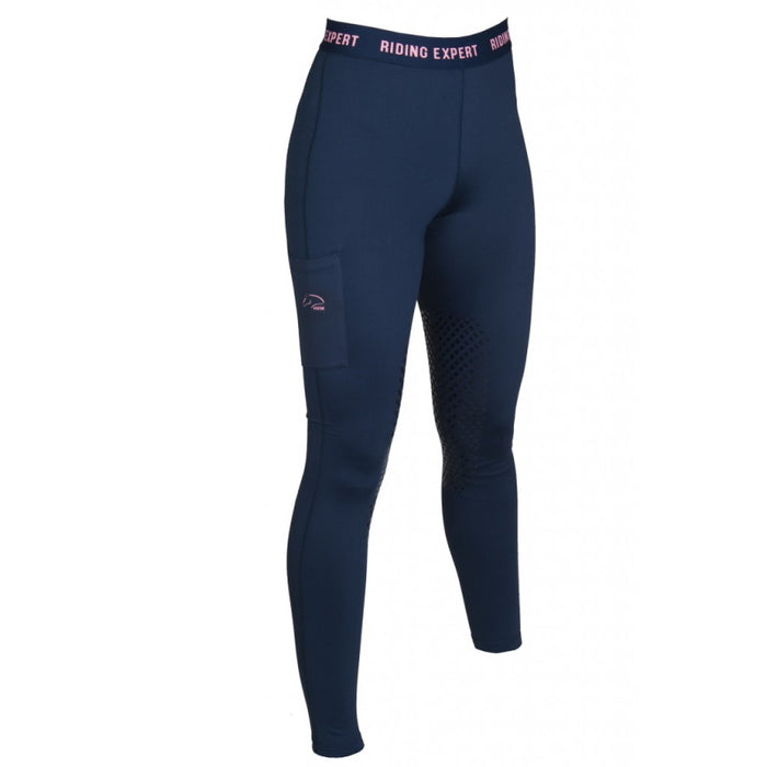 HKM Riding Leggings Nav/Coral Knee Patch Kids