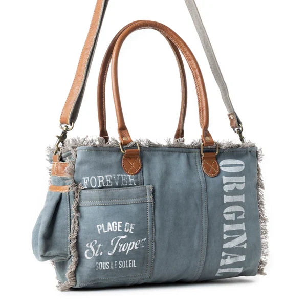Myra Bag Coastal Steel Blue Upcycled Canvas Crossbody Tote Bag S-12112