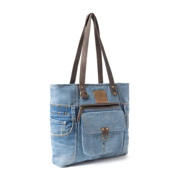 Myra Bag Denim Blue Ashley Adventure Upcycled Canvas Large Tote Bag S-10908