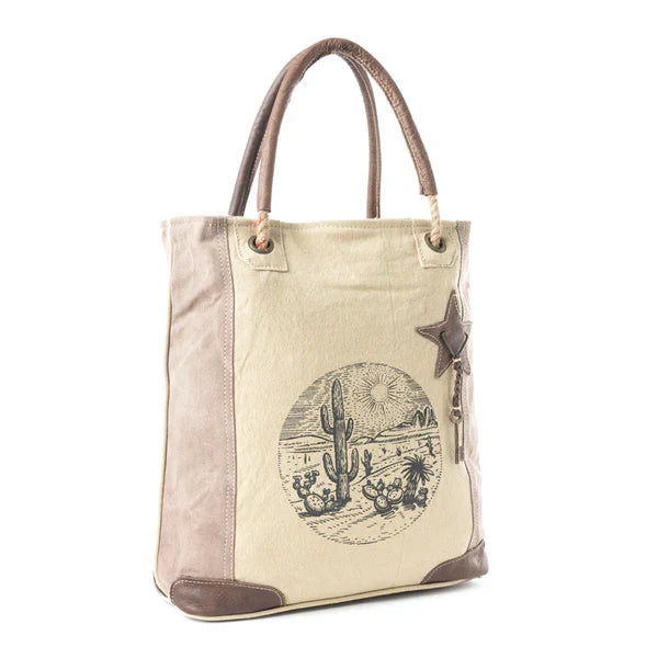 Myra Bag Sepia Tan Aster Desert Print Canvas Tote Bag S-4792