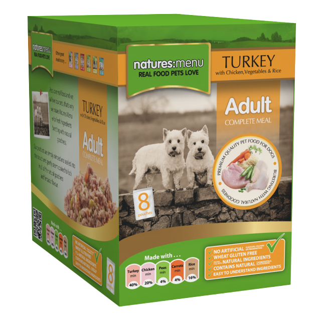 Natures Menu: Adult Pouch Turkey & Chicken 8x300gm