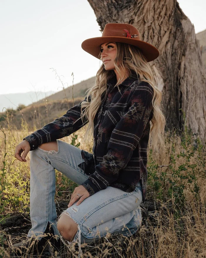 Outback Trading Company Black Aztec Print Brianna Shirt Jacket 42235-BLK