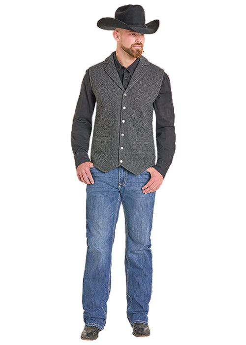 Panhandle Slim Men's Black Herringbone Fleece Bonded Snap Front Western Vest DM98C07125