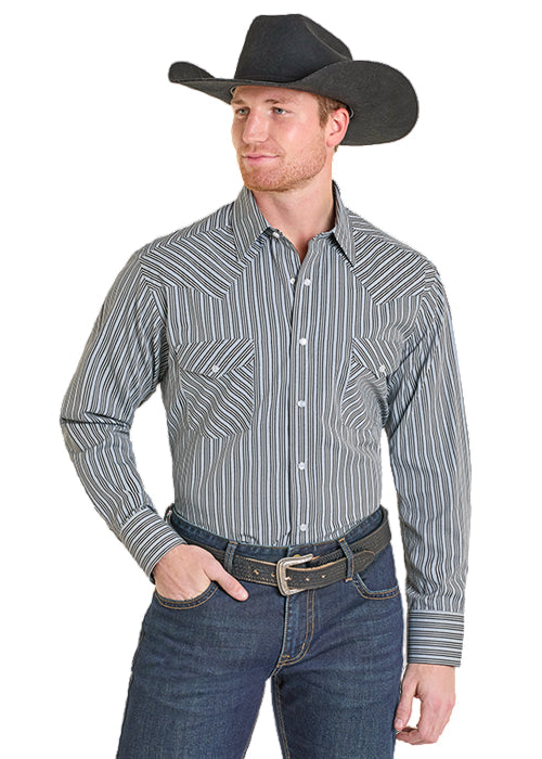 Panhandle Slim Men's Black Stripe Long Sleeve Pearl Snap Western Shirt SMN2S07621 SXN2S07621