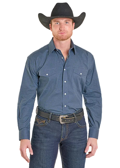 Panhandle Slim Men's Blue Diamond Geo Print Pearl Snap Long Sleeve Western Shirt SXN2S07608