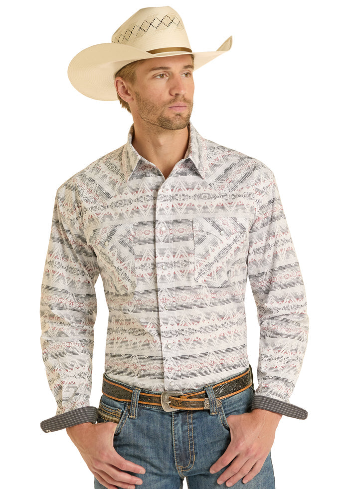 Panhandle Slim Men's White Aztec Stripe Pearl Snap Long Sleeve Western Shirt RMN2S08935