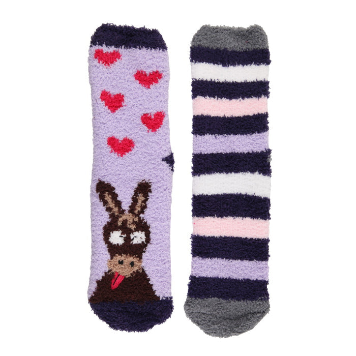 Platinum Ladies 2 Prs Hanging Fluffy Socks: Donkey