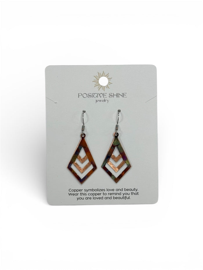 Positive Shine Jewelry Diamond Chevron Fire-Painted Copper Earrings
