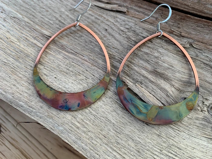 Positive Shine Jewelry Rounded Teardrop Fire-Painted Copper Earrings