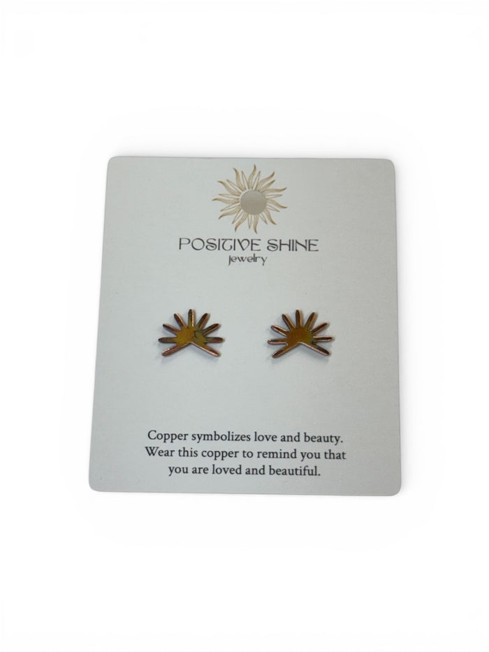 Positive Shine Jewelry Sun Burst Fire-Painted Copper Stud Earrings