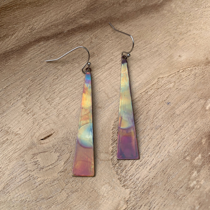Positive Shine Jewelry Triangle Stick Fire-Painted Copper Earrings