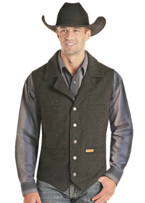 Powder River Men's Black Wool Button Front Western Vest 98X1176BLK