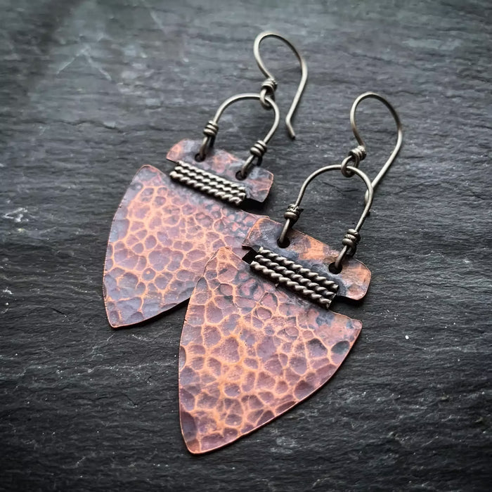 Raegan Hough Metalsmith Hammered Copper Arrowhead Hook Earrings