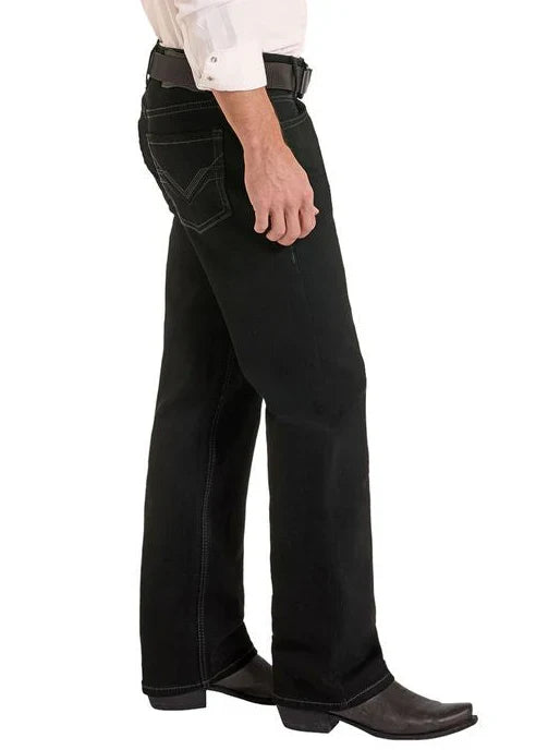 Rock & Roll Cowboy Men's Black Denim Relaxed Fit Double Barrel Straight Leg Jeans BM0SD02484