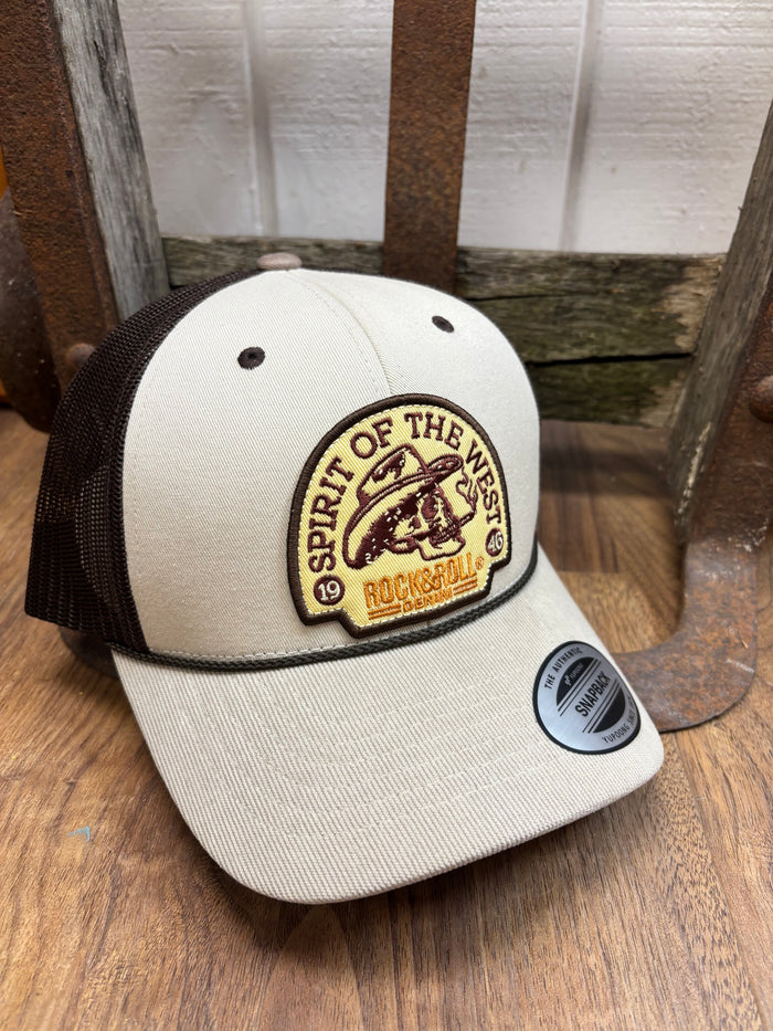 Rock & Roll Denim Khaki & Brown 'Spirit Of The West' Patch Snapback Ball Cap BU40X09138