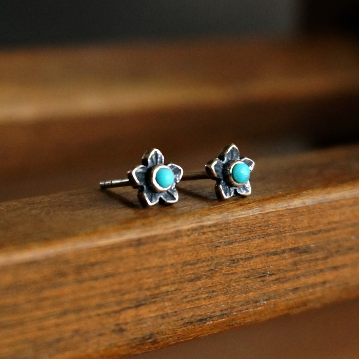 Sowell Jewelry Plumeria Flower Turquoise Sterling Silver Stud Earrings ET03