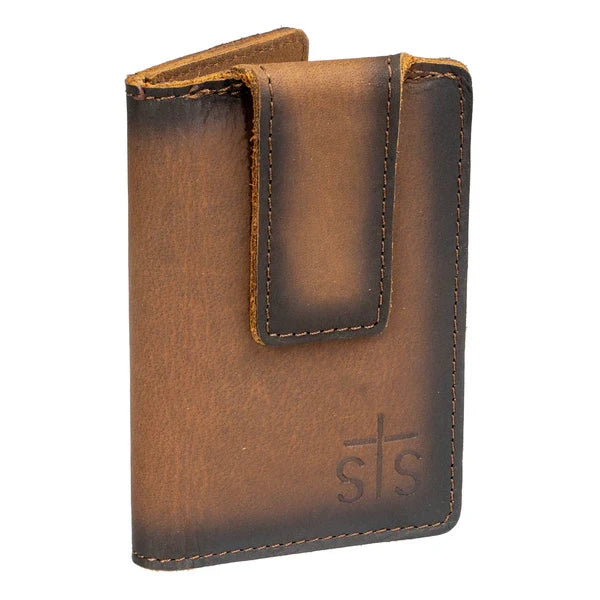 STS Ranchwear Foreman Brown Genuine Leather Money Clip Bi-Fold Wallet STS61035