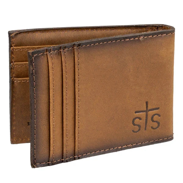 STS Ranchwear Foreman II Brown Genuine Leather Money Clip Bi-Fold Card Wallet STS61989