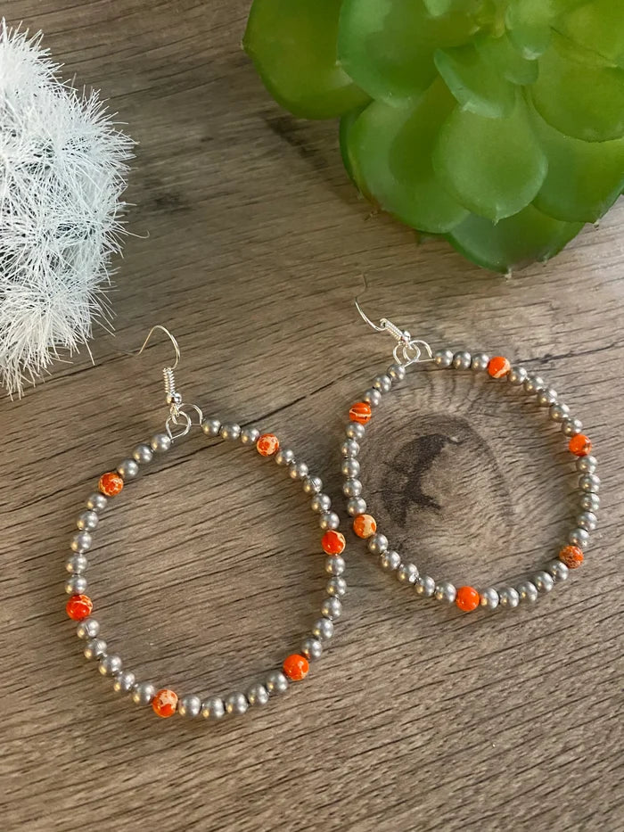 The Bijoux FAB Silver-Plated Pearls & 'A Bit of Orange' Hoop Hook Earrings EAR-HOO-048-ORA