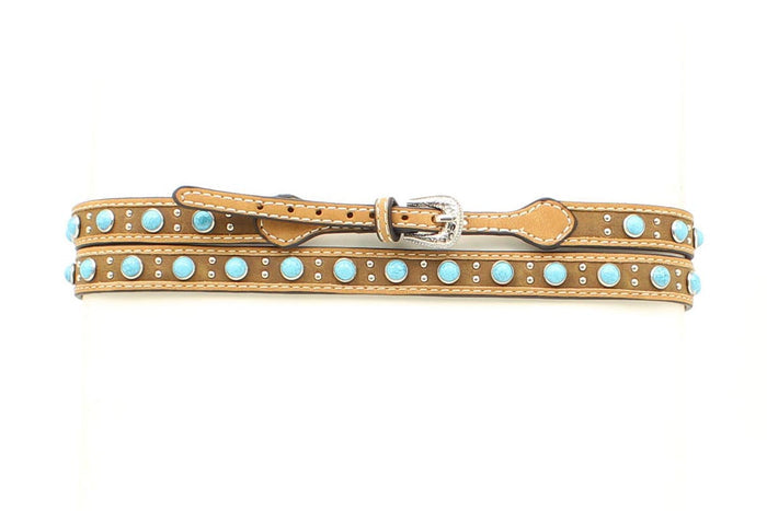 Twister Brown Turquoise Stone & Stud Leather Hat Band 0273044