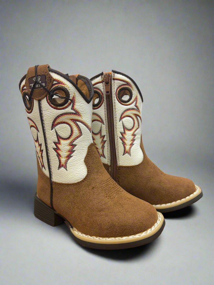 Twister Toddler Trey Brown Roughout & White Cowboy Boots 443004602