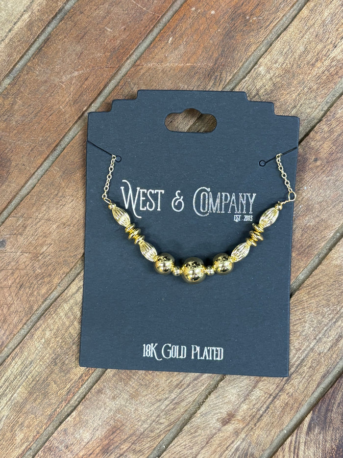 West & Co 15" 18K Yellow Gold Plated Beaded Bar Dainty Chain Necklace WC-N25G