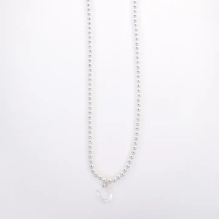West & Co 18" 18K White Gold Plated Beaded Horseshoe Charm Necklace WC-N1521WG
