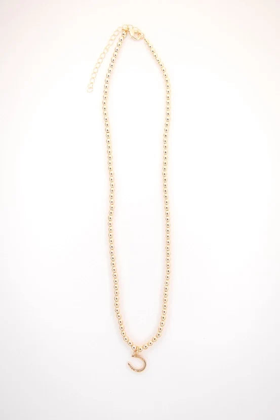 West & Co 18" 18K Yellow Gold Plated Beaded Horseshoe Charm Necklace WC-N1521G
