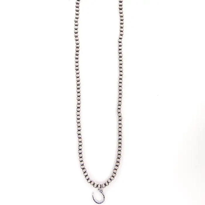West & Co 18" Navajo Inspired Burnished Silver Beaded Horseshoe Charm Necklace N1521