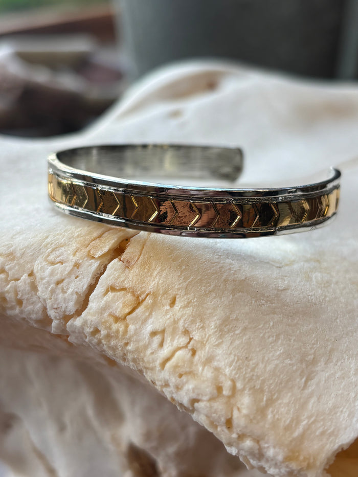 West & Co 18K White/Yellow Gold Plated Arrow Cuff Bracelet WC-BR10T