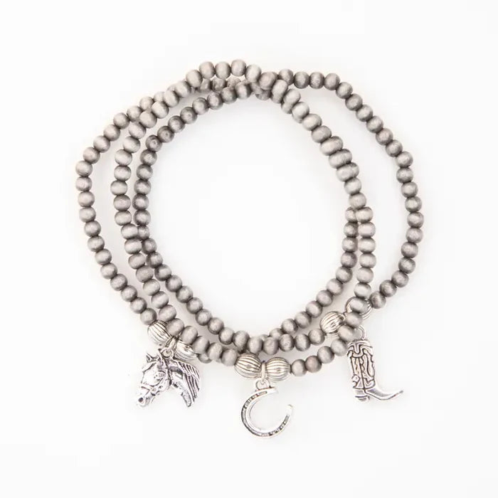 West & Co Dainty Faux Navajo Inspired Pearl Beaded Western Charm Stretch 3-Piece Bracelet BR1526